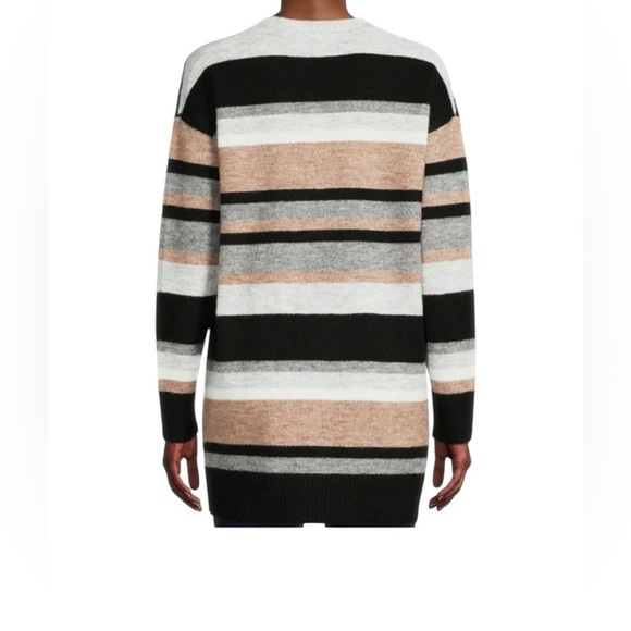 Time and Tru Women's Black, Tan, and Grey Striped Cardigan. Sz.M - Picture 4 of 6